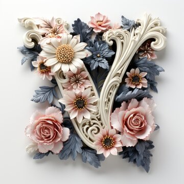 English alphabet letter enchanting flower ornate