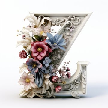 English alphabet letter enchanting flower ornate