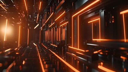 Poster - Orange Neon Lights In Futuristic Corridor Generative AI