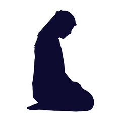 Wall Mural - Muslim Praying Silhouette in Flat Style. Isolated Black Silhouette on White Background.