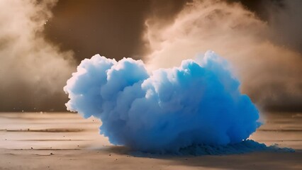 Poster - Blue Smoke Explosion on Wooden Surface Generative AI