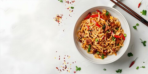 Wall Mural - Yakisoba Noodles A Culinary Delight Crafted with Innovation. Concept Food Photography, Asian Cuisine, Noodle Recipes, Culinary Creativity, Flavorful Dishes