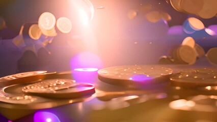 Poster - Bitcoin Coin in Focus With Other Coins in Blurred Background Generative AI