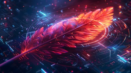 Vibrant Futuristic Website Layout with Sleek Metallic Feather Design