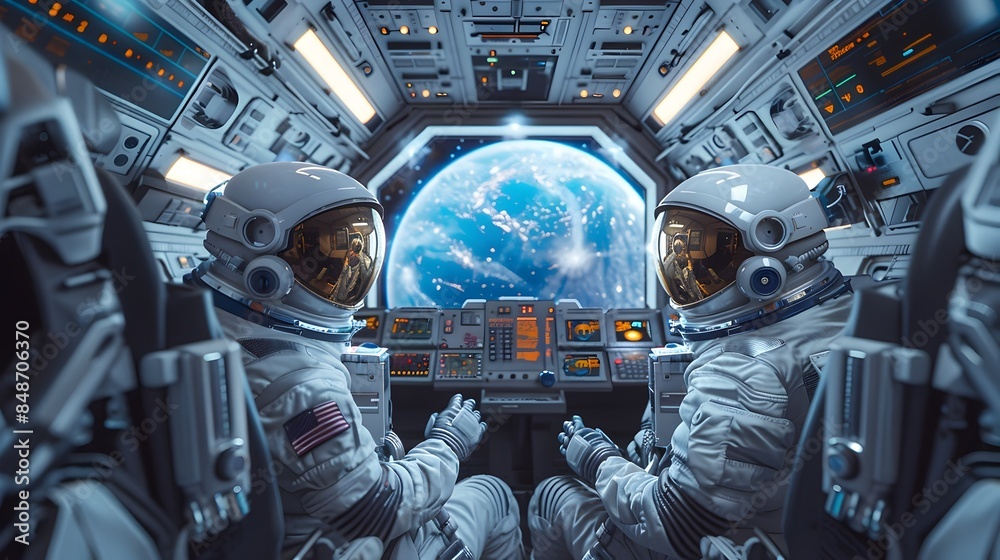 Crew of Astronauts Studying Holographic Maps of Distant Galaxies Inside ...