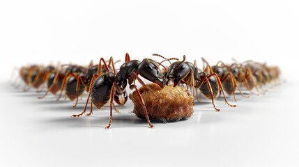 Wall Mural - group of ants walking in a line with a piece of food