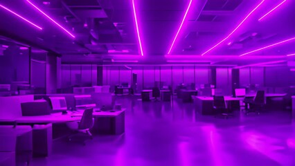 Poster - Modern Office With Pink Neon Lighting at Sunset Generative AI