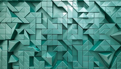Wall Mural - Polished, Semigloss Wall background with tiles. 3D, tile Wallpaper with Triangular, Teal blocks. 3D Render