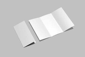 Blank two DL  trifold brochure  mockup with a grey background