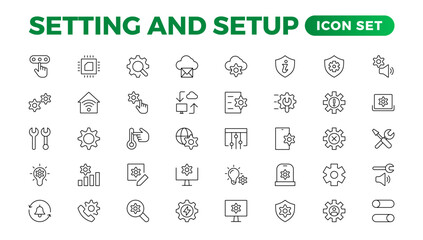 Wall Mural - Setting and setup Solid icon collection. app and website settings icon set. options, configuration, preferences, adjustments, tools, gear, control panel, management,  and productivity icons.