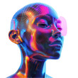 © Sara-ART - Futuristic Cyber Face, Neon colors and grid pattern, Digital Age on a transparent background. Generative AI