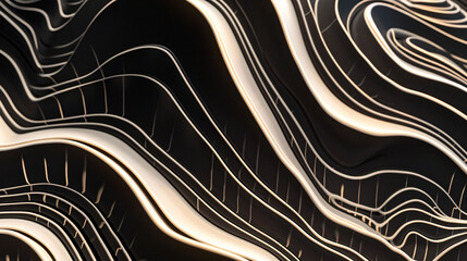 Poster - Elegant abstract image with gold flowing lines on a black background, evoking luxury and sophistication through fluid movement and contrast