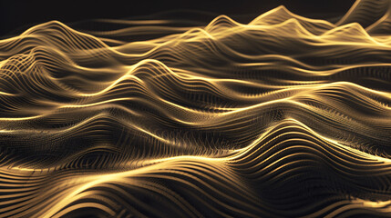 Poster - Digital art depicting a wave pattern with peaks and troughs, resembling sand dunes or sound waves against a dark backdrop