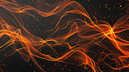 Poster - Dynamic abstract design with flowing orange lines and glowing effects, suggesting movement and energy on a dark background