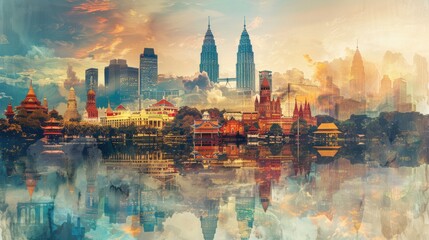 Poster - Kuala Lumpur Skyline with Artistic Water Reflection.