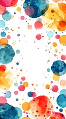 Poster - Vibrant Polka Dot Frame with Playful Colorful Splatter Spots on White Background for Fun and Cheerful Designs