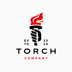 Wall Mural - hand holds torch fire flame logo vector icon illustration