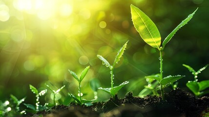 A close-up image of seedlings growing in soil, symbolizing the upward trend of sustainable investing and the positive impact of green finance. Generative AI