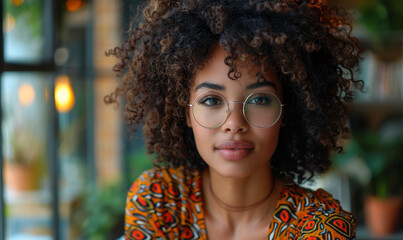 Poster - Confident Afro American Female Entrepreneur Working on Laptop in Modern Office with Natural Light and Loft Interior