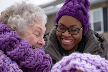 Consulting, caregiver and elderly woman laughing on sofa and holding hands in home living room. Support or healthcare, happy and female nurse talking or communication with senior citizen on a couch