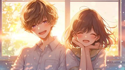 Poster - boy and girl love each other, anime style