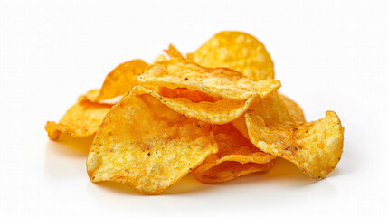 Delicious potato chips seasoned with spices are making a crunchy pile