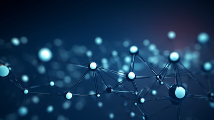 Abstract background of glowing connection network and interconnected spheres