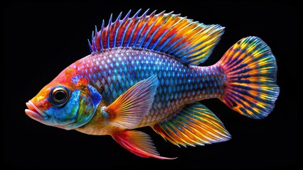 Wall Mural - rendering of a colorful fish on a black background, fish, rendering, underwater, aquatic, vibrant, colorful