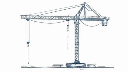 a tower construction crane illustrated in vector line art style against a white backgroun