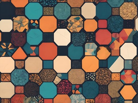 background featuring a complex array of geometric shapes