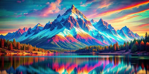 Wall Mural - Mountain glitch RGB photo of a digital landscape with pixelated colors and distortions, mountain, glitch, RGB
