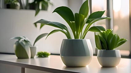 Poster - two green plants in white pots on a windowsill generative ai