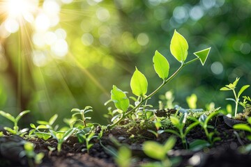 A plant with leaves forming an upward arrow, symbolizing the growing trend of sustainable investments and green finances. Generative AI