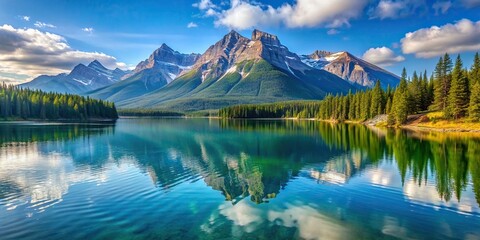 Wall Mural - Scenic lake view with majestic mountain backdrop, lake, view, mountain, background, nature, scenery, peaceful, serene