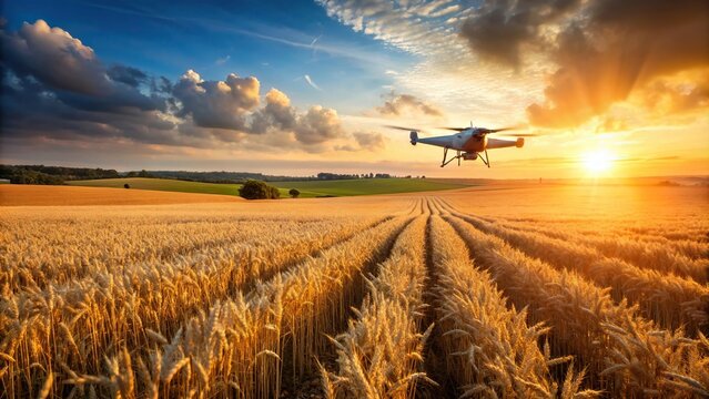 Drone flying over a wheat field, agriculture, aerial view, farm, technology, innovation, nature, crop, landscape, summer, drone