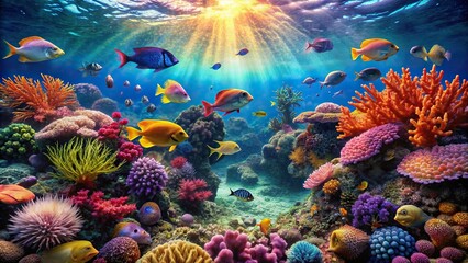 Stunning underwater coral reef with colorful fish swimming, beauty, sea, underwater, coral reef, colorful, fish
