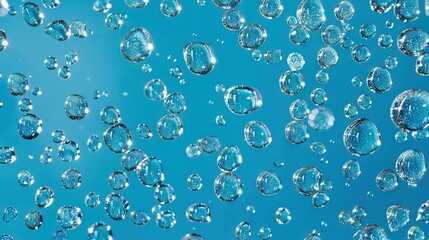 Sticker -   A cluster of floating bubbles atop a blue, air-filled liquid, surrounded by numerous additional bubbles on a sunlit day