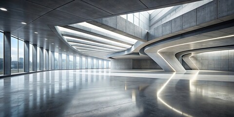 Wall Mural - Futuristic abstract architecture with empty concrete floor, render, modern, design, futuristic, abstract