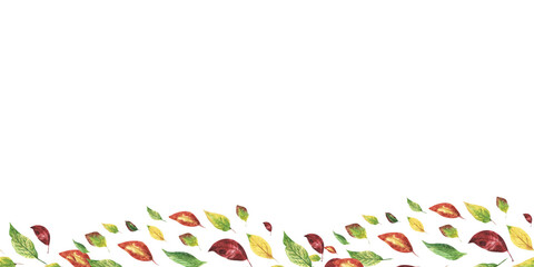 Wall Mural - Orange and yellow autumn wild leaves. Watercolor seamless border on white background. Hand drawn illustration. Thanksgiving composition.