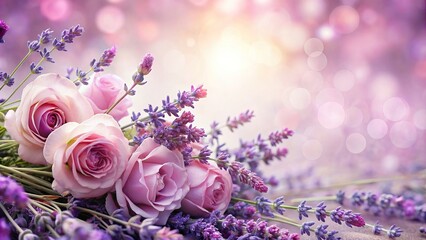 Wall Mural - Beautiful lavender and roses background , lavender, roses, floral, flowers, purple, pink, garden, nature, feminine
