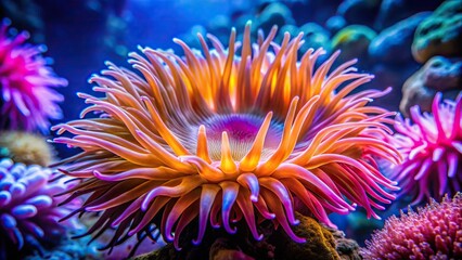Wall Mural - Close up of vibrant anemone in the ocean , marine life, colorful, underwater, sea creature, beauty, close-up, ocean