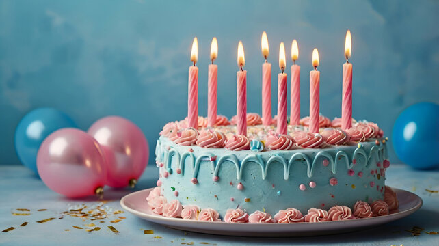 birthday cake with candles copy space ganrative.ai