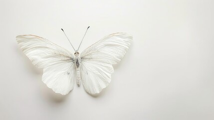 Canvas Print - A white butterfly displaying its wings against a white backdrop