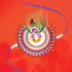 Poster - Beautiful Rakhi Isolated on Orange Background, Happy Raksha Bandhan Concept.