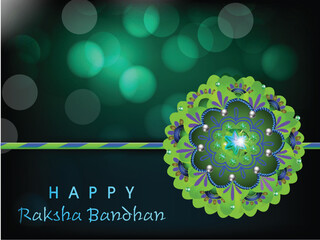 Wall Mural - Beautiful Flower Rakhi on Green Bokeh Background for Happy Raksha Bandhan Concept.