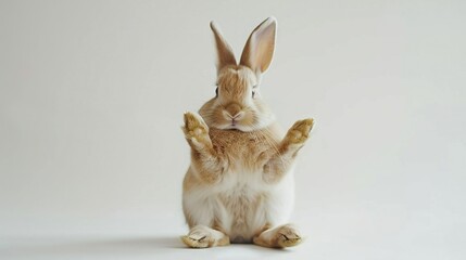 Canvas Print -   A rabbit stands on hind legs with paws raised in air