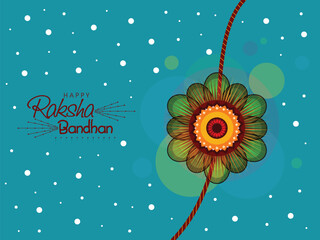 Canvas Print - Happy Raksha Bandhan Greeting Card with Beautiful Flower Rakhi on Blue Background.