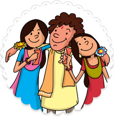 Poster - Indian Brother and Sisters Characters After Celebrating Raksha Bandhan, Png Vector.