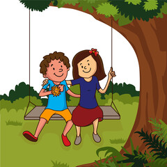 Canvas Print - Cute Indian Brother and Sister Swinging After Celebrating Raksha Bandhan Festival, Png Vector.