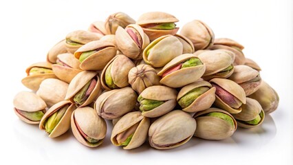 Wall Mural - Pistachio nuts isolated on white background, snack, healthy, green, food, nut, shell, organic, natural, vegan, close-up